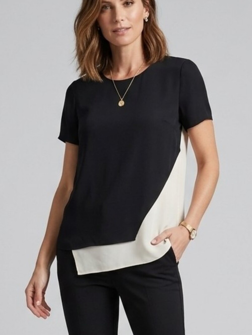 Veronica Beard 100% Silk Colorblock Assymetrical Top Blouse Women's Size 0